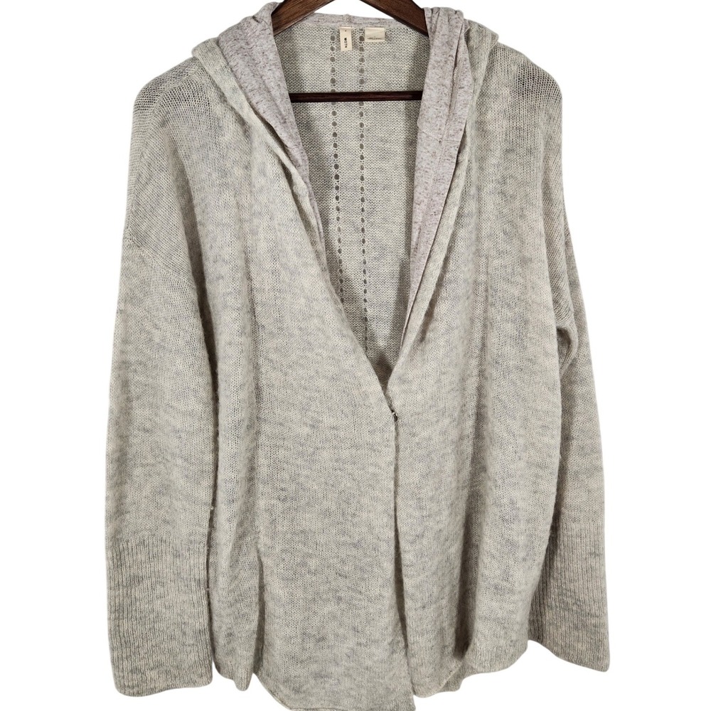 Moth Anthropologie Gray Alpaca Wool Knit Hooded Lined Sweater Cardigan Size L